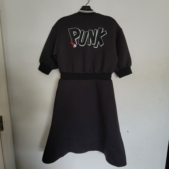 Mo & Co. Black Short Sleeve Scuba Bazinga Punk Zipper Skater Dress Size Small - Picture 3 of 11